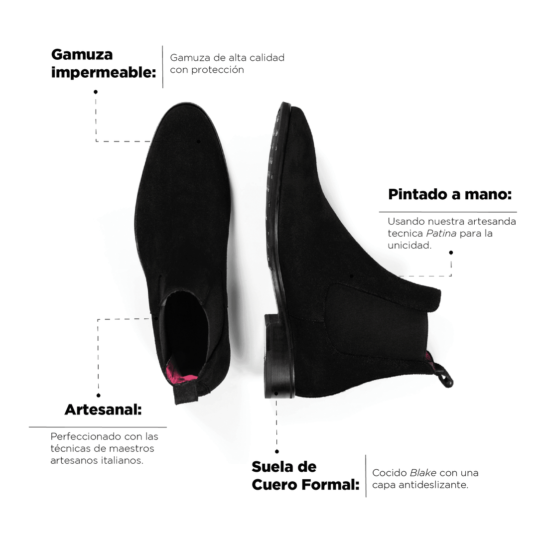 Bota Jacques Gamuza Negro Suela Clásica