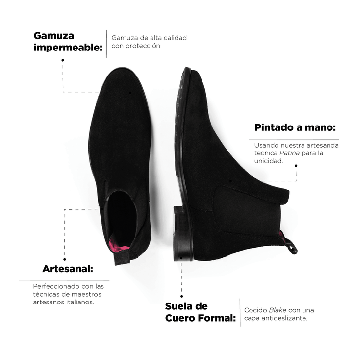 Bota Jacques Gamuza Negro Suela Clásica